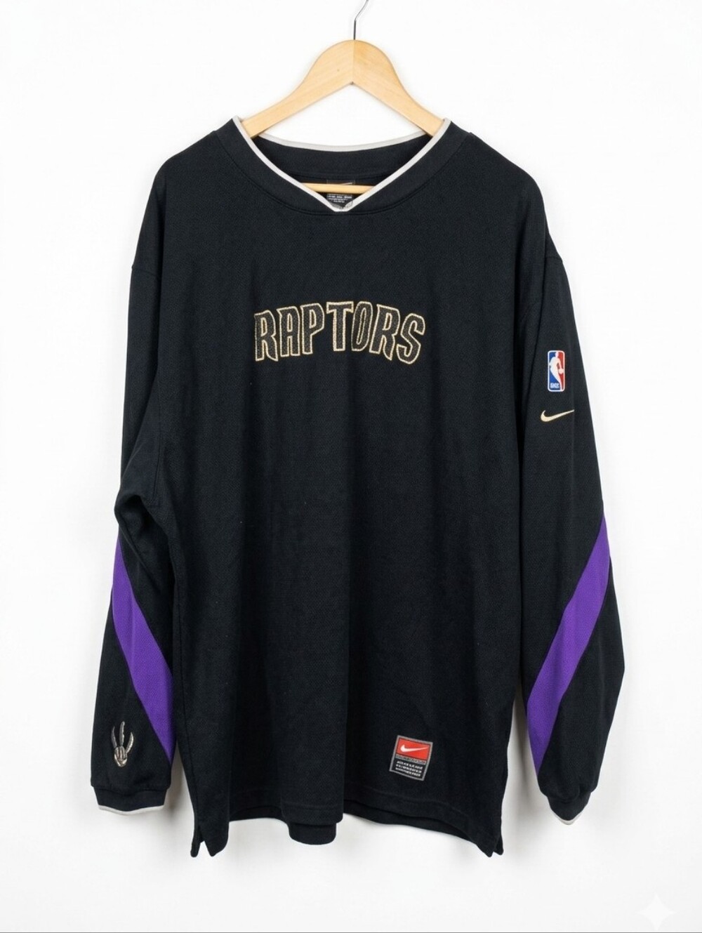 Vintage Nike Black Raptors Long Sleeve Pullover with Purple Sleeve Panels